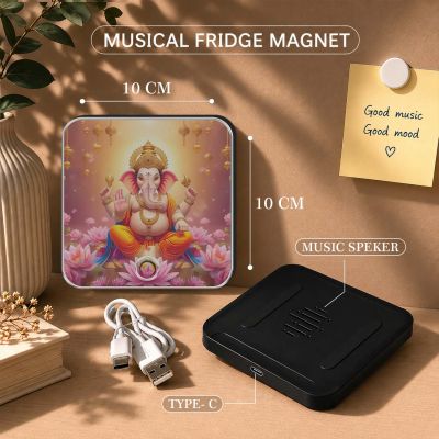 Lord Ganesha Musical Fridge Magnet Rechargeable Music Player Refrigerator Magnet | Ganesh Mantra Music Player for Home & Pooja Room Decor Positive Vibes